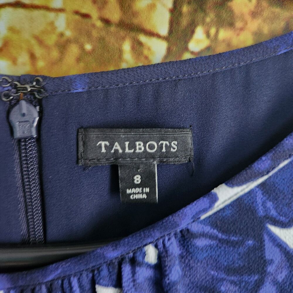 Talbots Womens Size 8 Midi Dress Blue Floral Zip Back Lined Ruffle Hem Casual - Picture 13 of 13